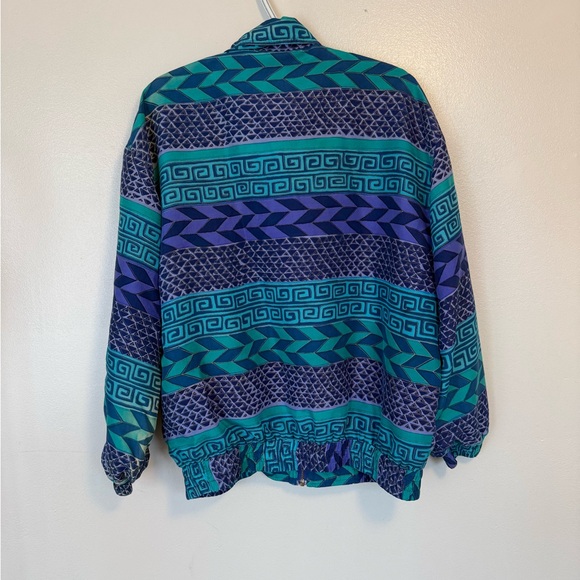 Patterned Blue and Green Bomber Jacket - Picture 2 of 6